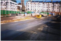 Preparing area at southern end of Warrior Square for digging.